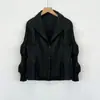 Chaqueta de Traje Calidad Miyake para Mujer Tacto de Alta Gama Color Sólido Solapa Holgada Manga Larga Cárdigan para el Trabajo Cárdigan Plisado