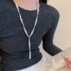Collar de perlas largas irregulares, estilo francés, ligero, de lujo, elegante, de lana, con cadena, sencillo, de alta gama, al por mayor, para mujer.