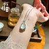 Calcedônia de Gelo de Alta Qualidade Novo Estilo Chinês Pingente Natural de Abóbora Transparente Gelo Prata Verde Incrustado Espuma d'Água Jade Ágata Colar Retro Clavícula