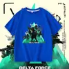 Camiseta de algodón puro Delta Action pequeña, mediana, grande, nueva de verano, cuello redondo para hombres, mujeres y niños, top holgado estampado de manga corta