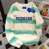 Camiseta de Manga Longa com Estampa de Letras Preguiçosas Estilo Americano Street Personalizada para Mulheres no Outono Algodão Pesado Roupas Tie-Dye Campus