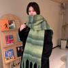 Bufanda de cachemira a rayas degradadas retro de invierno para mujer estilo coreano bufanda de estudiante chal de mohair cálido grueso