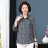 Camisas de Algodão e Seda de Verão para Mulheres de Meia-Idade e Idosas, Roupas de Primavera e Outono de Alta Qualidade para Mães, Tops Plus Size, Roupa de Vovó, Camisas de Manga Longa para Senhoras