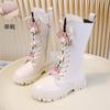 Botas de Cano Alto para Meninas Outono/Inverno 2026 Novas Botas Martin Fofas Infantis para Crianças Maiores e Meninas Pequenas, Botas Longas Populares de Couro