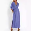 2025 Novos Produtos de Primavera e Verão Europeus e Americanos Cruzados Estação Independente Aliexpress Vestido de Cor da Moda Cintura Alta Fenda Decote V