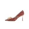 Zapatos de Boda Nuevos para Mujer, Tacón de Aguja, Punta Afilada, Lazo, Cristal, Estilo Chino, No Cansan, Zapatos de Novia, Tacones Altos