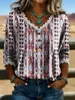 2026 Nueva Camiseta Estampada Transfronteriza de Cuello en V Top de Encaje Elegante Camisa Casual para Viajes Diarios para Mujer Verano