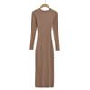AY632-24 Verano Nuevo Estilo Americano Puro Sexy Elástico Ajuste Delgado Adelgazante Manga Larga Forro Polar Cepillado Vestido