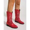 Botas vaqueras occidentales brillantes transfronterizas para mujer, botas de media caña bordadas retro, punta fina, tacón grueso, actuación en escenario, talla grande, botas de montar para mujer