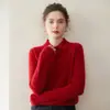 Casual e Versátil Cor Pura Caxemira Camisa Tricotada Feminina para Usar por Baixo Look Solto e Emagrecedor Gola Polo Outono e Inverno Novo Suéter Roupa Íntima