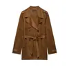 Z Estilo Europeo y Americano Transfronterizo 2026 Nueva Moda Elegante Ropa para Mujer con Cinturón Efecto Gamuza Gabardina 4958028