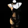 Uniforme de coelhinha cosplay de renda sexy lingerie erótica slim-fit transparente com suspensório vazado camisola qqny1824