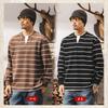 Sudadera Rayada Retro Americana de Dos Piezas Falsas para Hombre, Marca Trendy Holgada para Primavera y Otoño, Sudadera Nueva de Manga Larga de Peso Pesado de 280g para Hombre