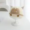 Outono Inverno Desenho Animado Pequeno Monstro Aplique Suéter Infantil Chapéu Orelhas Pontudas Chapéu de Cor Contrastante Unissex Fofo Frio