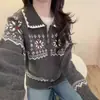 Cárdigan retro de jacquard Fair Isle con solapa y cremallera para mujer, nuevo suéter chaqueta tejido suave y grueso de otoño e invierno para mujer