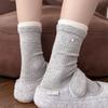 Calcetines de Cachemira para Otoño e Invierno para Mujer, Estilo Coreano Calcetines de Media Pantorrilla con Doble Puño y Bloques de Color, Ins Perla con Lazo, Calcetines Holgados para Niña