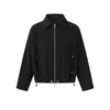 Chaqueta de Color Sólido con Solapa para Hombre, Diseño de Primavera y Otoño, Dobladillo con Cordón Moderno, Doble Cremallera, Corte Holgado