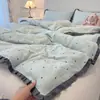Conjunto de Cuatro Piezas Floral de Encaje de Algodón Puro para Niñas Corazón Algodón Completo Funda de Edredón Funda de Almohada Juego de Tres Piezas para Dormitorio de Estudiantes 4