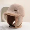 Pode usar capacete chapéu Lei Feng feminino estilo coreano com veludo extra espesso quente para inverno ciclismo à prova de vento à prova de frio chapéu versátil com proteção para as orelhas