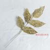 Atacado de fábrica Decoração de festival de folhas com pó dourado de Natal Folhas artificiais Planta de simulação Galhos com pó de glitter Folhas douradas