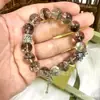 Pulsera de Cristal Fantasma Verde Natural Nuevo Estilo Chino para Mujer con Cuentas de la Fortuna, Borla, Espiga de Trigo, Pulsera de Círculo Único para Atraer la Riqueza para Niñas