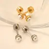 Pendientes Populares de Perlas Transfronterizos para Mujer, Versátiles y Dulces, con un Toque de Lujo, Pendientes de Acero Inoxidable Chapados en Oro de 18 Quilates con Cierre de Tornillo
