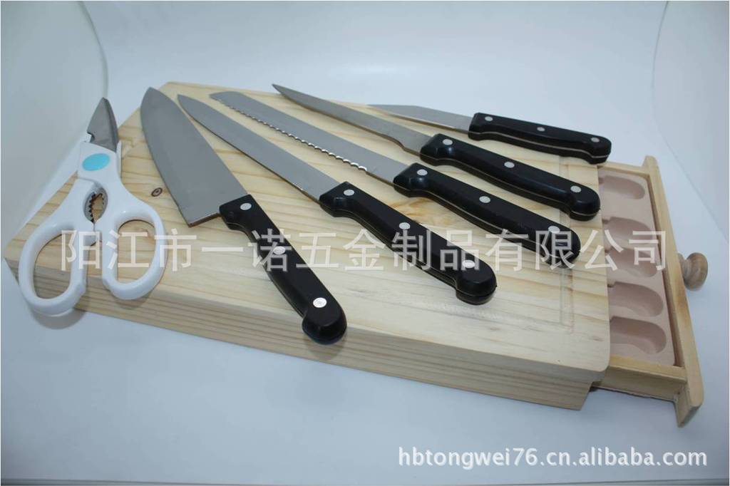 A-013B厨房套刀切片刀厨房剪刀砍骨刀,磨刀棒六件套355