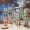 Velas Electrónicas Decorativas de Control Remoto con Temporizador, de Tallo Largo, Estampadas, con Luces LED Regulables, Brillo de Llama y Parpadeo Navideño