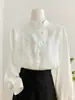 Camisa Elegante de Cuello Chino de Manga Larga para Mujer Estilo Nacional Diseño de Otoño Suéter con Cuentas Top Básico Retro