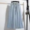 Foto Real de Shorts Jeans Cropped de Cintura Alta Estilo Vintage Lavado Retro Americano Plus Size para Mulheres, Novo Estilo de Verão, Calças de Algodão de Perna Reta