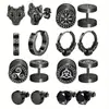 Pendientes de acero inoxidable con logo único de Vikingo Nórdico, cabeza de lobo rúnica, cierre de rosca, parte trasera plana, negros, mismo estilo para hombres y mujeres, joyería para la oreja