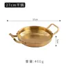 Panela funda de aço inoxidável estilo coreano, espessa, para frutos do mar, panela de fondue estilo militar, dourada, fundo plano, raso, de nível comercial, wok com duas alças