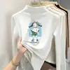 Camiseta interior base de forro polar de doble cara para niñas, nueva camiseta casual versátil con estampado de dibujos animados, camiseta de cuello alto a la moda