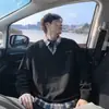 Sudadera versátil de cuadros con cuello de polo, de estilo falso dos piezas, para hombre, camiseta de manga larga de invierno, capa base de peso pesado estilo coreano