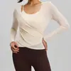 Novo Conjunto de Duas Peças com Alças e Manga Longa em Renda com Bojo Roupa de Yoga Blusa Respirável Modeladora Top Esportivo para Mulheres