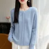 Cardigã feminino de tricô jacquard com trama vazada, gola redonda, manga longa, abotoamento simples, corte solto, adequado para primavera e outono, macio e delicado, perfeito para usar em camadas e no dia a dia