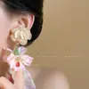 Passeio de Primavera! Brincos de Franja com Flor Grande Rosa Estilo Novo 2026 para Mulheres, Brincos Populares Estilo Fada, Acessórios de Orelha Doces e Frescos