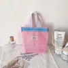 Bolsa de malha color-blocking estilo Ins, bolsa organizadora de grade color-blocking cor macaron, bolsa de ombro cosmética portátil para passeios