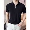 Camisa Polo Americana de Seersucker Fina de Verano, Amigable con la Piel, con Media Cremallera para Hombre, Camiseta de Manga Corta Ajustada con Cuello para Hombre