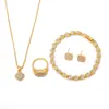 Venta Caliente Transfronteriza Lujo Ligero Geometría de Diamante Collar Anillo Pendientes Juego de 4 Piezas Joyería Moda Joyería Versátil Traje