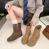 Botines planos estilo coreano Birkenstock para mujer, nuevos botines de moda western Maillard vintage de otoño 2026, botines que estilizan a media pantorrilla