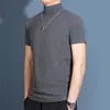 Camiseta de Manga Corta con Cuello Medio Alto para Hombre, Camiseta tipo Seda, Camiseta de Moda de Manga Corta con Cuello Medio Alto para Hombre