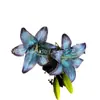 Flor de Lírio Artificial 3D de Cabeça Dupla Broto Pintura a Óleo Lírio 3 Cabeças de Flor com Película de Broto Azul Roxo Verde Menta Cruz de Casamento