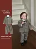 Conjunto de Traje para Niños para Otoño e Invierno, Lana Gris con Forro de Polar, Doble Botonadura, Florero para Niños, Bebé de un Año, Vestido Formal, Atuendo para Actuación