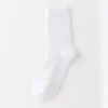 Calcetines de vestir para hombre, otoño e invierno, tejido de doble aguja, color liso, mezcla de algodón, longitud hasta la pantorrilla, absorbentes de sudor y transpirables, adecuados para ropa formal
