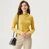Suéter de punto fino de cachemira pura para mujer, color liso, cuello alto medio, de canalé, básico, ajustado, adelgazante, para commuting