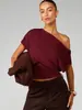 Bestseller transfronterizo europeo y americano: Camiseta asimétrica de un hombro con manga corta para mujer, entallada en la cintura, estilo urbano, moderna, top corto