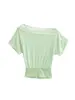 Camiseta corta de encaje con retazos, hombros descubiertos y manga corta para mujer, diseño de verano con efecto reductor y entallado en la cintura