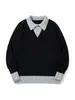 Roupas Masculinas Transfronteiriças Estilo Coreano Estilo Old Money Color Blocking Outono/Inverno 2026 Solto Casual Gola Lapela Manga Longa Tricô Suéter Item Quente
