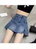 Shorts de Mezclilla de Cintura Alta Pantalones Falda para Mujer Spice Girls Primavera y Otoño 2024 Nuevos Retro Adelgazantes Falsos de Dos Piezas Pantalones Calientes de Moda